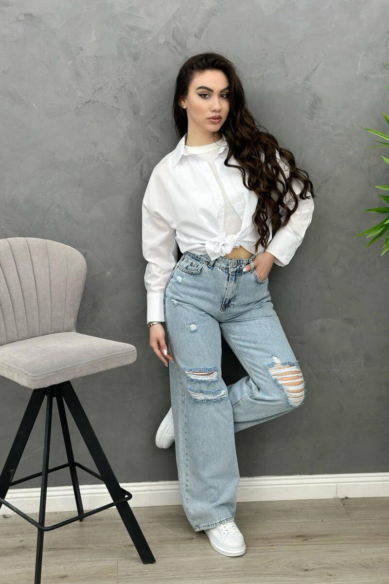 WIDE LEG ONE COLOR WOMAN JEANS LIGHTBLUE/BZ - 2