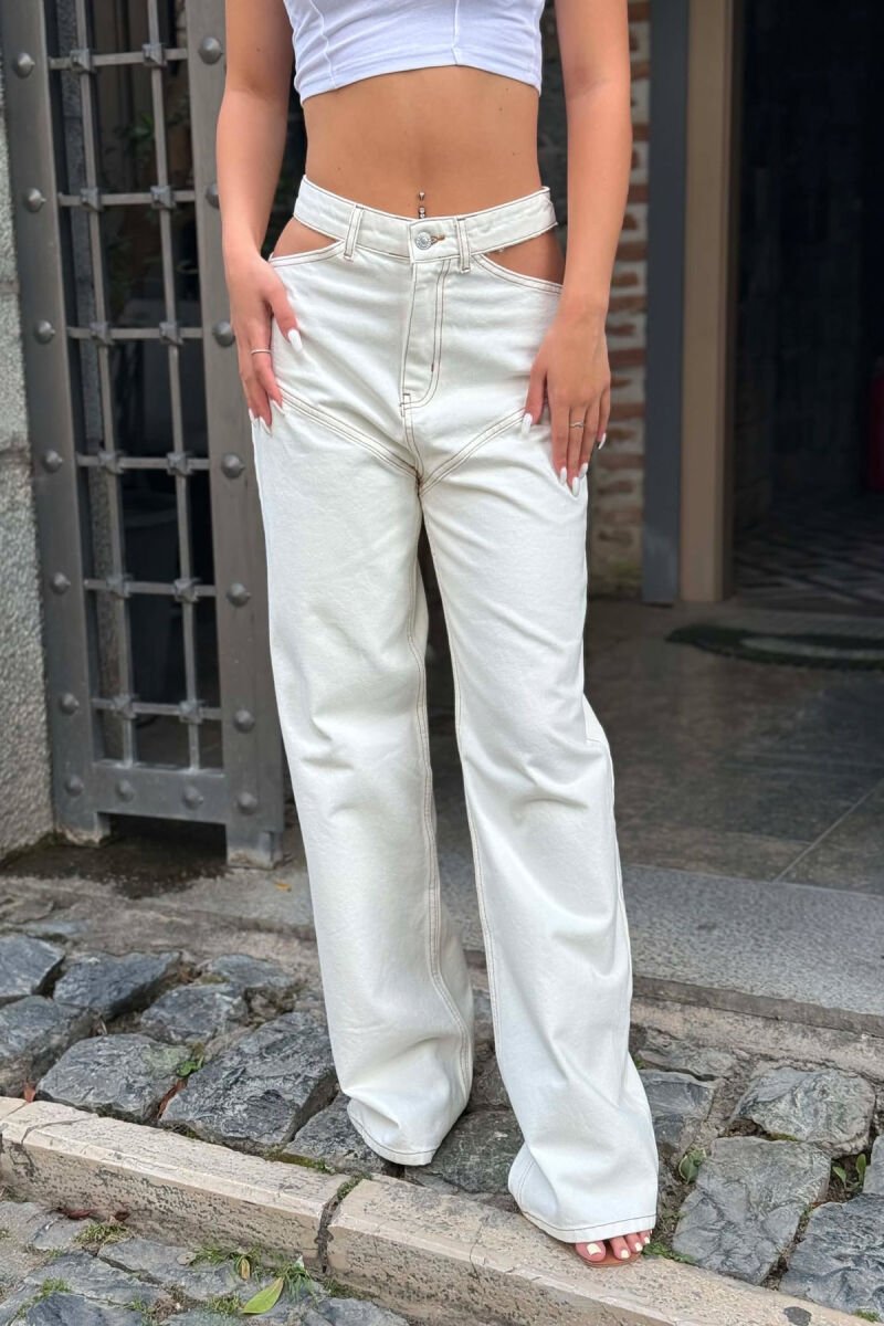 WIDE LEG ONE COLOR WOMAN JEANS WHITE-E BARDHE - 5