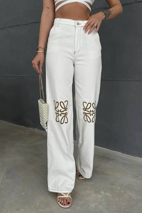 WIDE LEG ONE COLOR WOMAN JEANS WHITE-E BARDHE - KLAUDIO FASHION