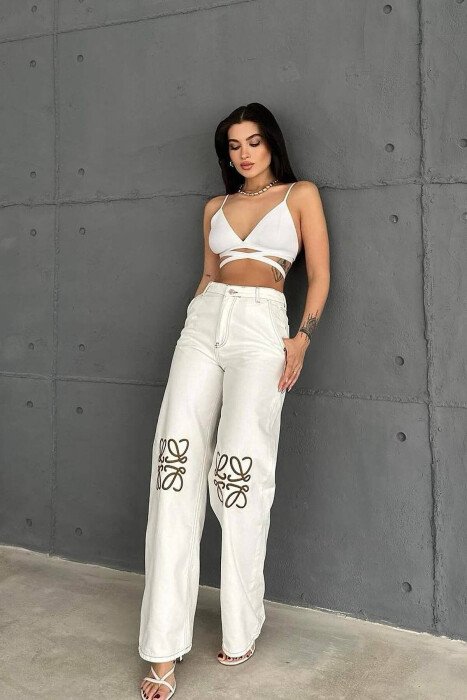 WIDE LEG ONE COLOR WOMAN JEANS WHITE-E BARDHE - 2