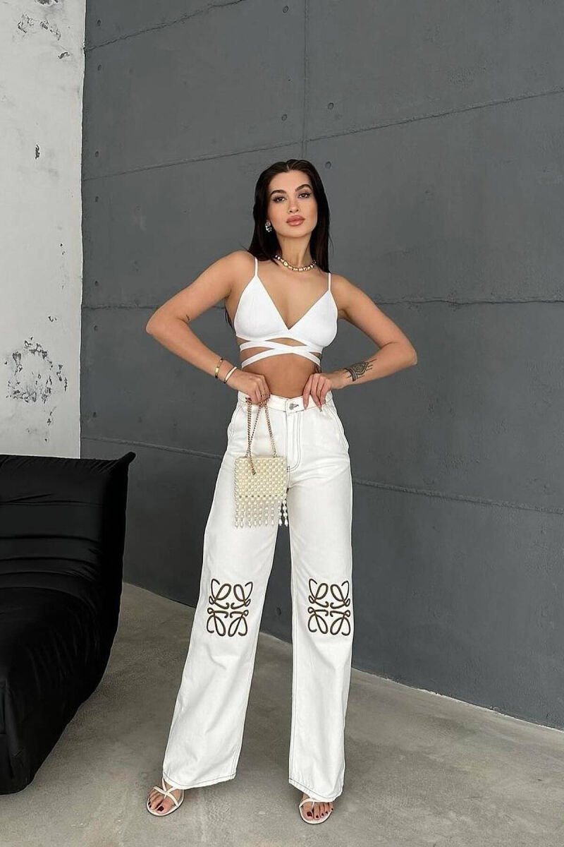 WIDE LEG ONE COLOR WOMAN JEANS WHITE-E BARDHE - 3