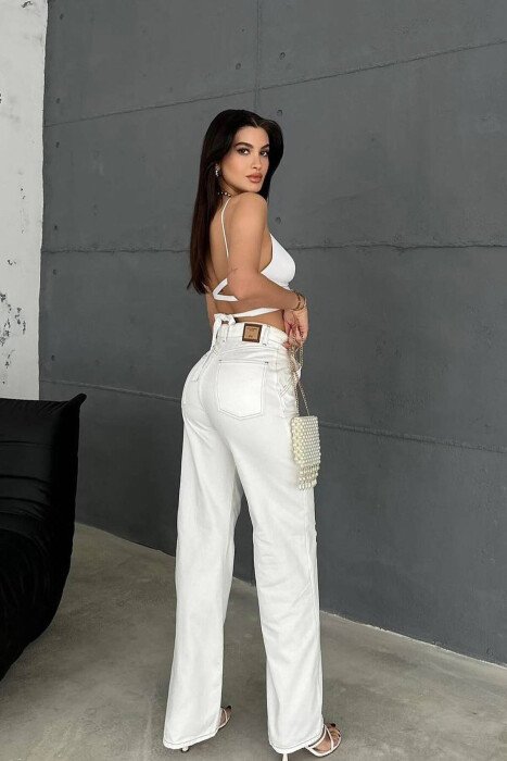 WIDE LEG ONE COLOR WOMAN JEANS WHITE-E BARDHE - 4