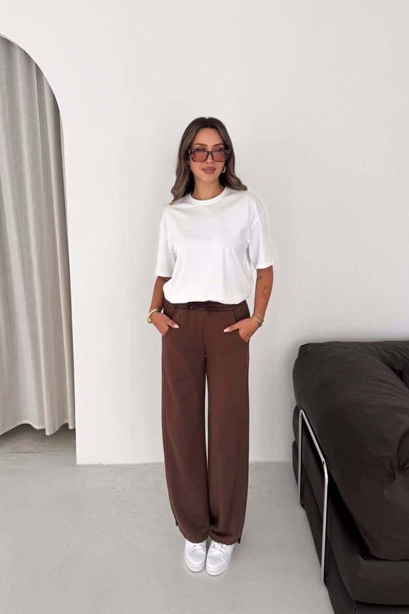 WIDE LEG ONE COLOR WOMAN SWEATPANTS BROWN/KAFE - 1