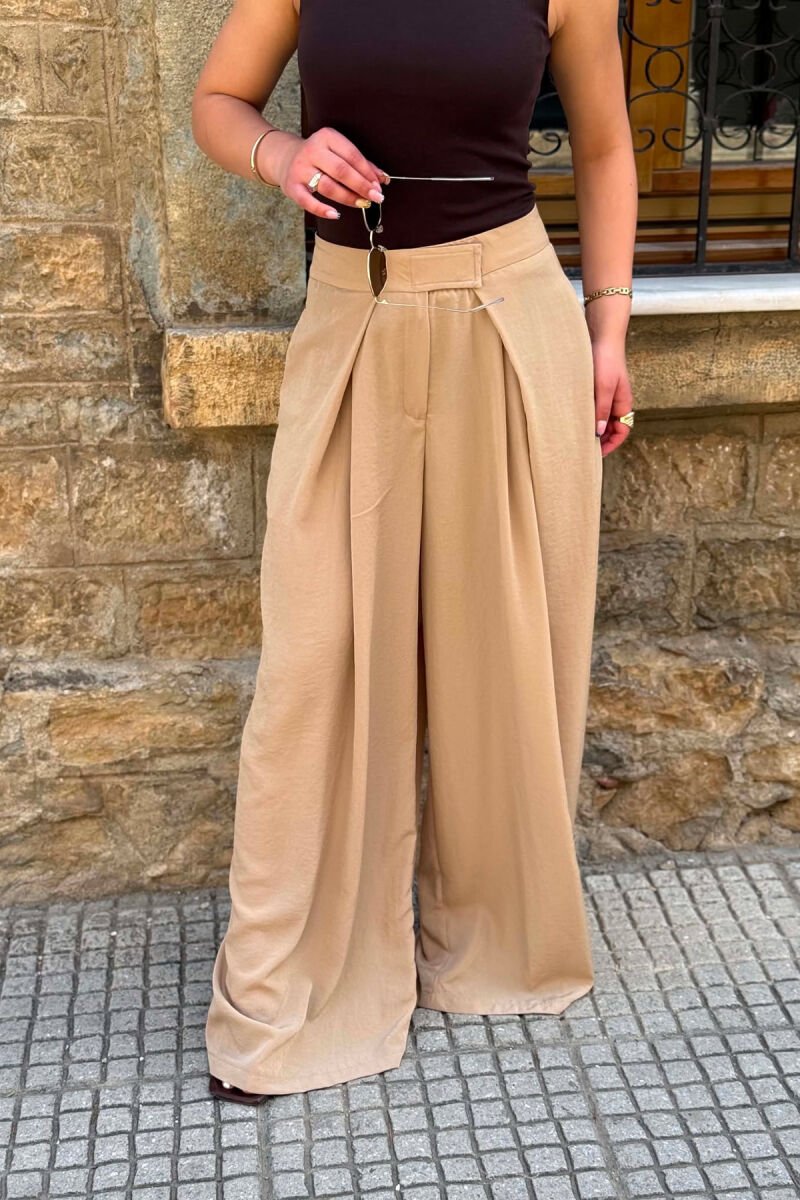 WIDE LEG ONE COLOR WOMAN TROUSERS BEIGE/BEZHE - 4