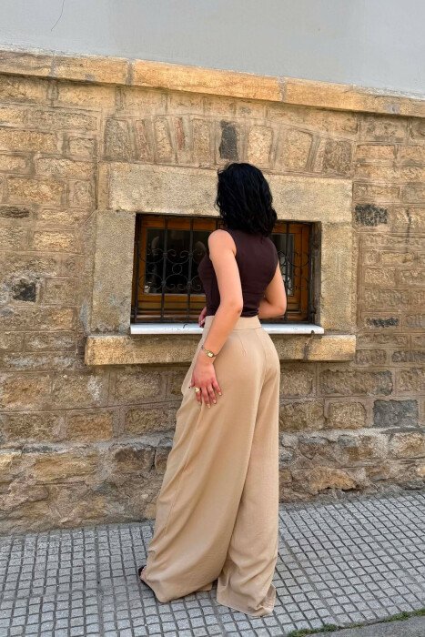 WIDE LEG ONE COLOR WOMAN TROUSERS BEIGE/BEZHE - 5
