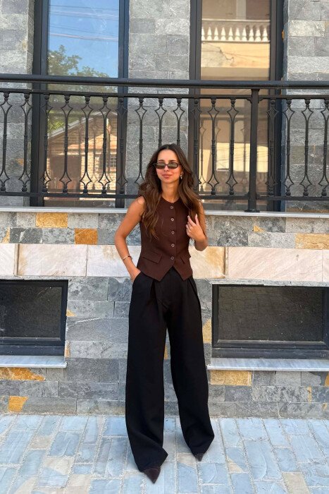 WIDE LEG ONE COLOR WOMAN TROUSERS BLACK/ E ZEZE - 1