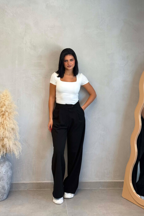 WIDE LEG ONE COLOR WOMAN TROUSERS BLACK/ E ZEZE - KLAUDIO FASHION