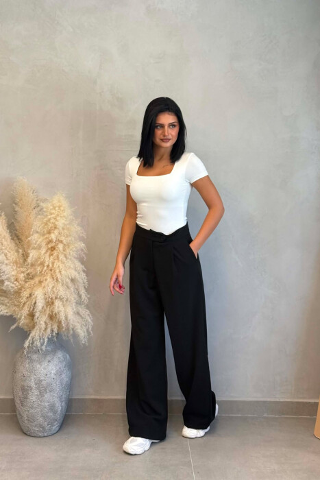 WIDE LEG ONE COLOR WOMAN TROUSERS BLACK/ E ZEZE - 3