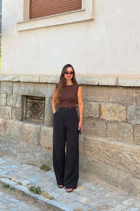 WIDE LEG ONE COLOR WOMAN TROUSERS BLACK/ E ZEZE - 2
