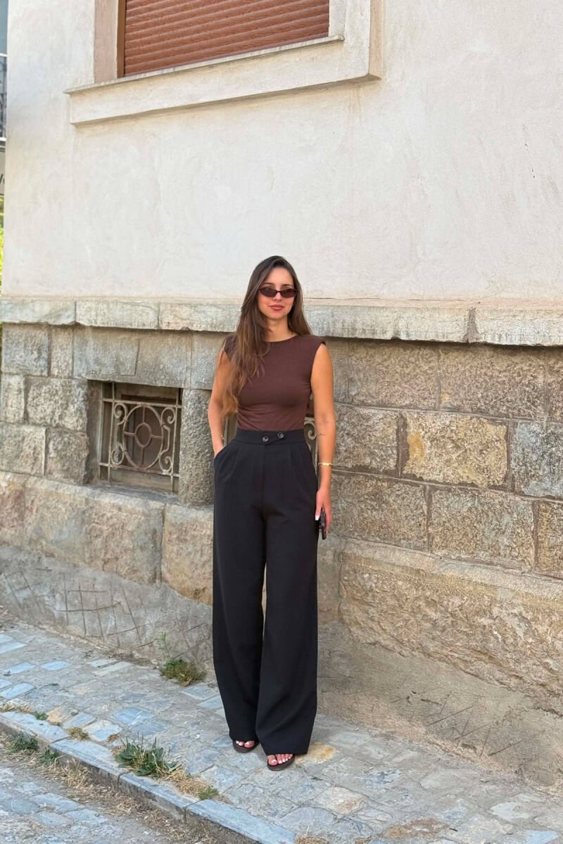 WIDE LEG ONE COLOR WOMAN TROUSERS BLACK/ E ZEZE - 2