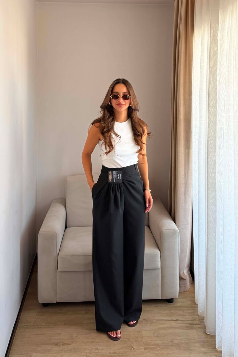 WIDE LEG ONE COLOR WOMAN TROUSERS BLACK/ E ZEZE - 1