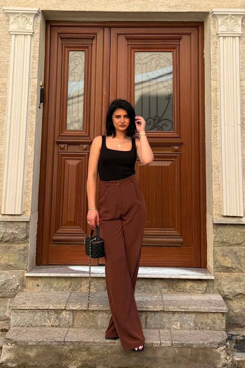 WIDE LEG ONE COLOR WOMAN TROUSERS BROWN/KAFE - 2