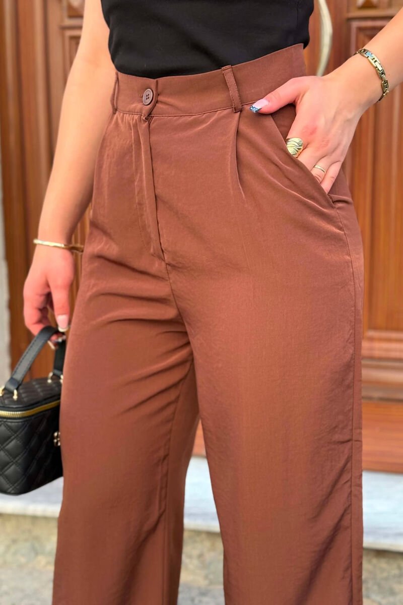 WIDE LEG ONE COLOR WOMAN TROUSERS BROWN/KAFE - 5