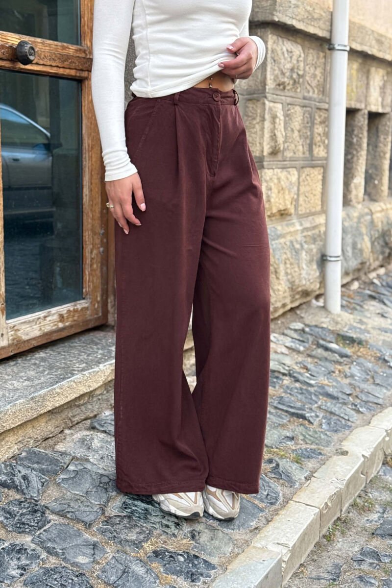 WIDE LEG ONE COLOR WOMAN TROUSERS BROWN/KAFE - 4