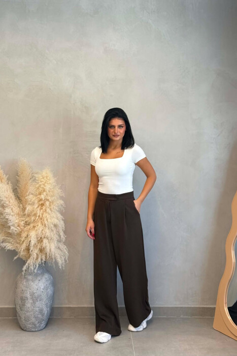 WIDE LEG ONE COLOR WOMAN TROUSERS BROWN/KAFE 