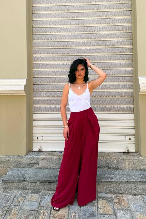 WIDE LEG ONE COLOR WOMAN TROUSERS BURGUNDY/VISHNJE 