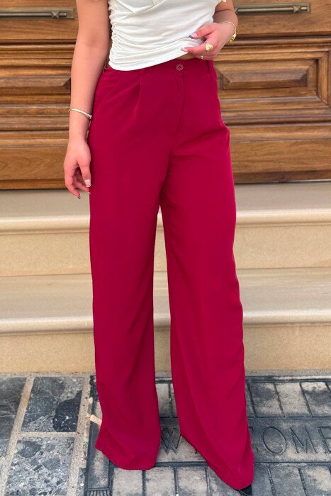WIDE LEG ONE COLOR WOMAN TROUSERS BURGUNDY/VISHNJE - 4