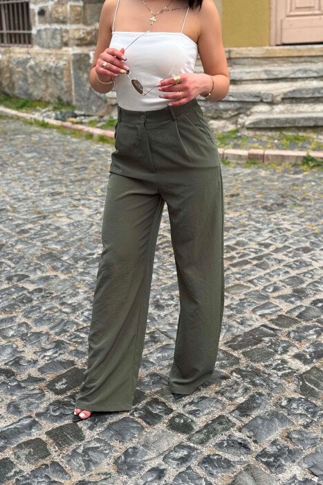 WIDE LEG ONE COLOR WOMAN TROUSERS GREEN/JESHILE - 2