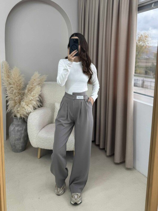 WIDE LEG ONE COLOR WOMAN TROUSERS GREY ASH/GRI HIRI - 2