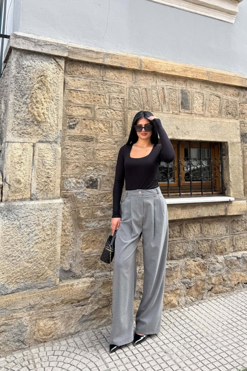 WIDE LEG ONE COLOR WOMAN TROUSERS GREY/GRI - 1