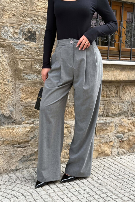 WIDE LEG ONE COLOR WOMAN TROUSERS GREY/GRI - 2