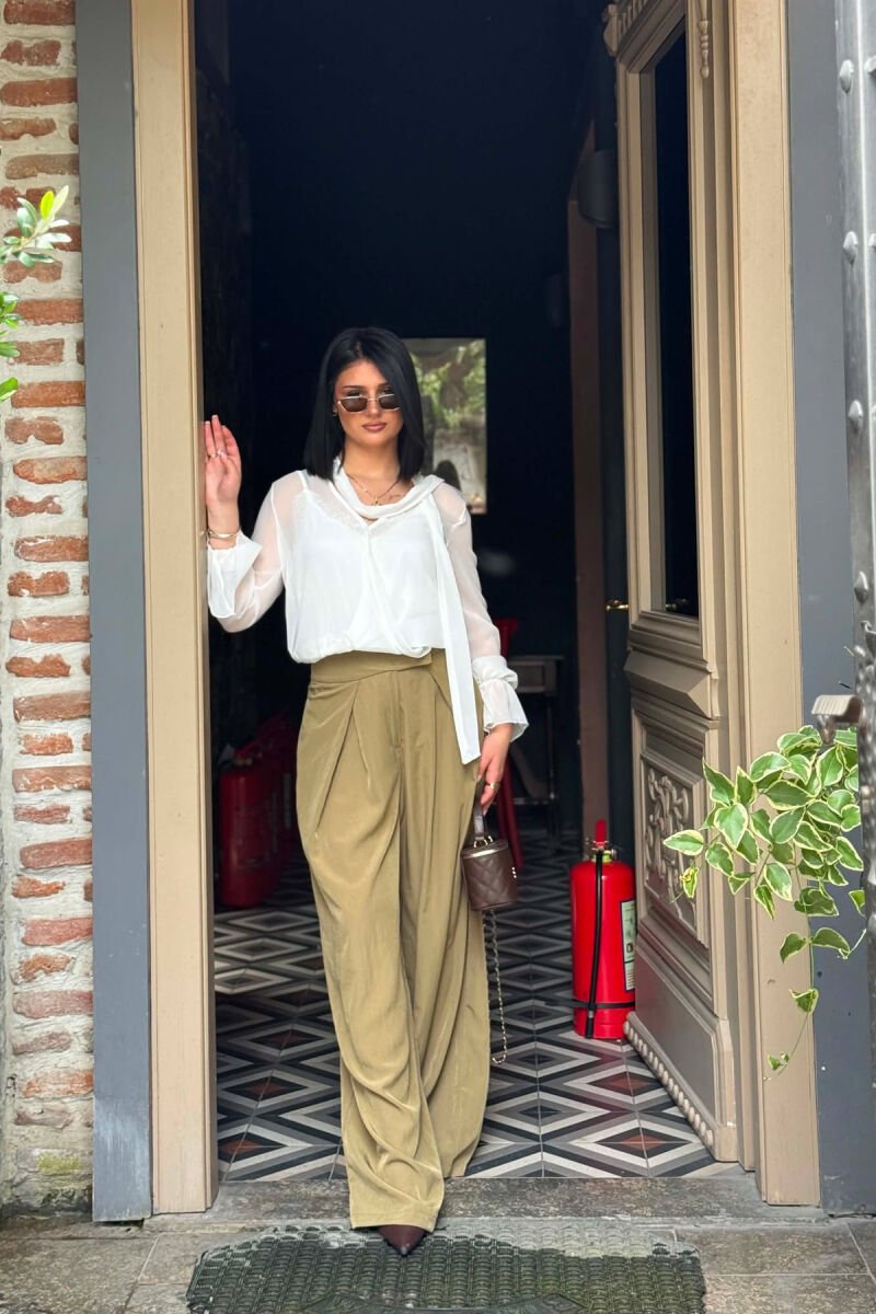 WIDE LEG ONE COLOR WOMAN TROUSERS KHAKI / KAKI - 8