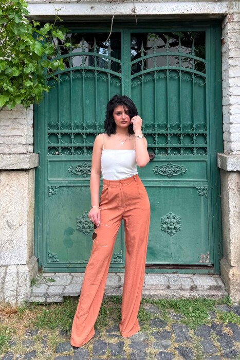 WIDE LEG ONE COLOR WOMAN TROUSERS LIGHT BROWN/KAZB 