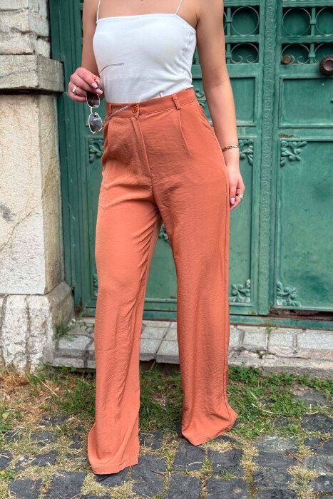 WIDE LEG ONE COLOR WOMAN TROUSERS LIGHT BROWN/KAZB - 4