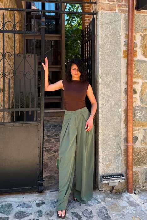 WIDE LEG ONE COLOR WOMAN TROUSERS LIGHT GREEN/JEZB 