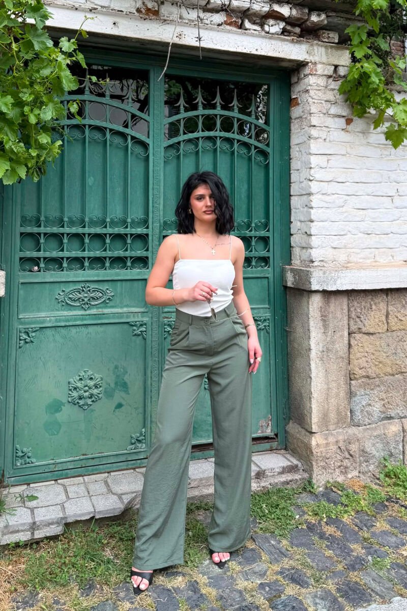 WIDE LEG ONE COLOR WOMAN TROUSERS LIGHT GREEN/JEZB - 1