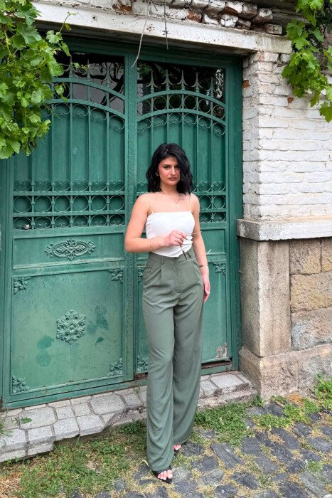 WIDE LEG ONE COLOR WOMAN TROUSERS LIGHT GREEN/JEZB - 4