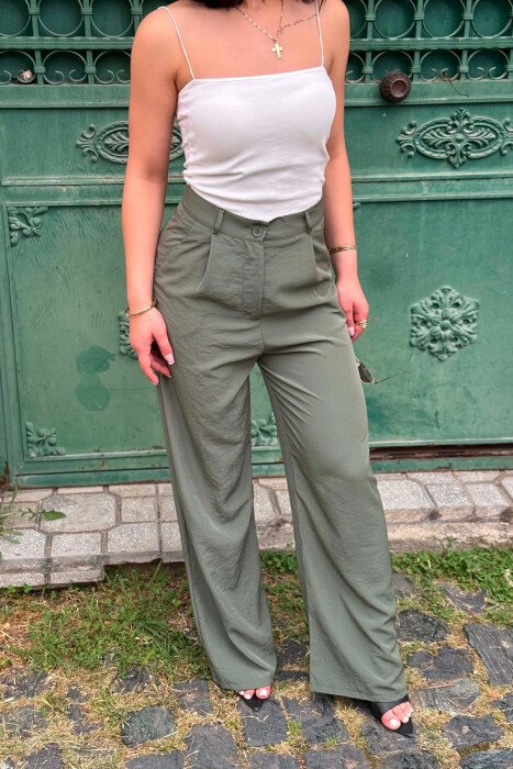 WIDE LEG ONE COLOR WOMAN TROUSERS LIGHT GREEN/JEZB - 5