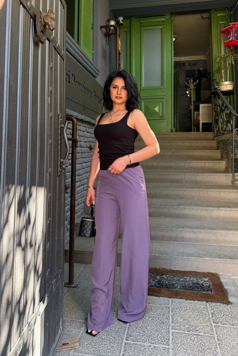 WIDE LEG ONE COLOR WOMAN TROUSERS LIGHT PURPLE/LEZB 