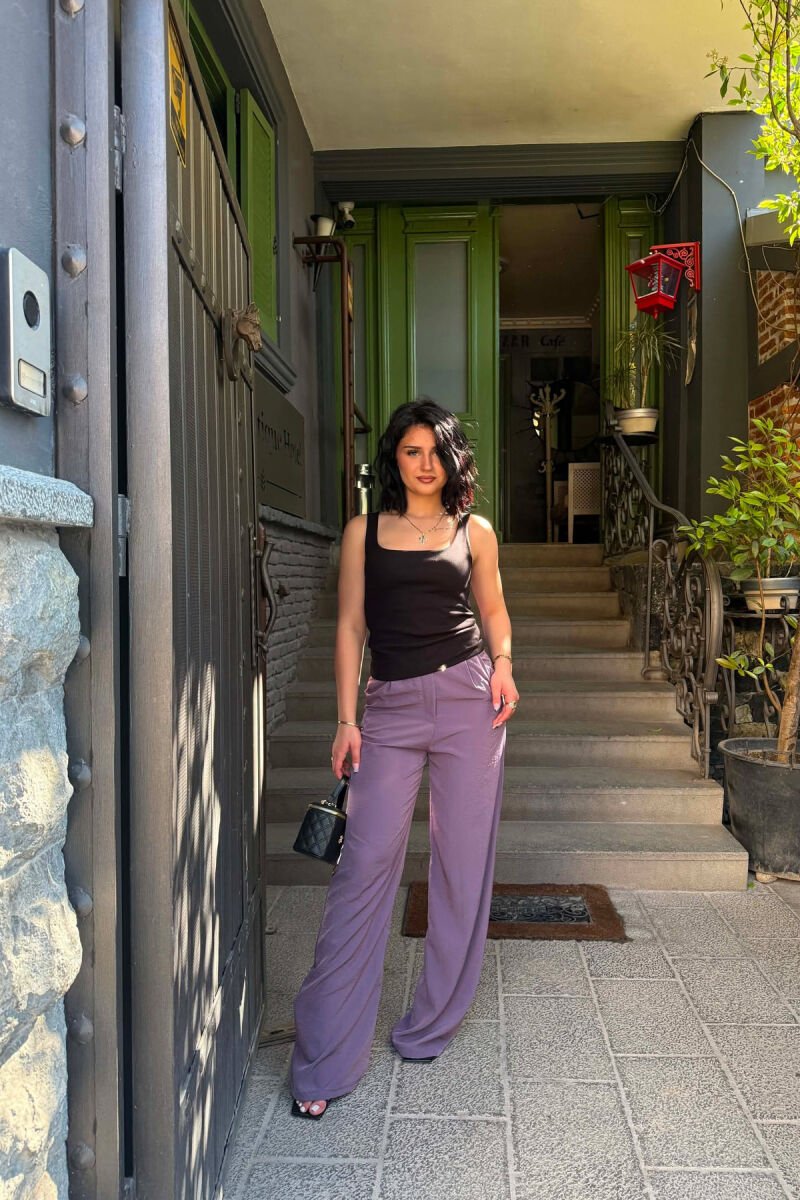 WIDE LEG ONE COLOR WOMAN TROUSERS LIGHT PURPLE/LEZB - 6