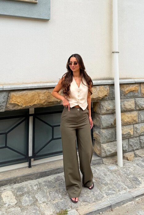 WIDE LEG ONE COLOR WOMAN TROUSERS OLIVE/ULLI - 3