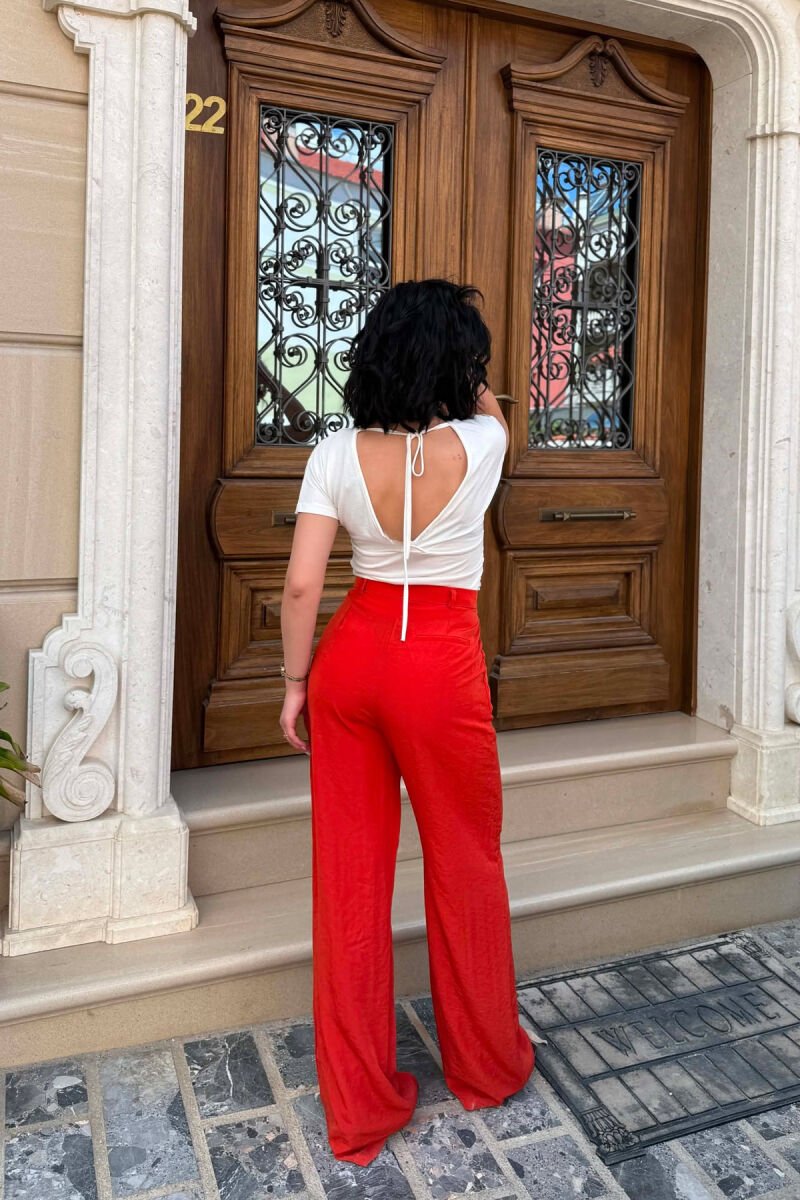 WIDE LEG ONE COLOR WOMAN TROUSERS ORANGE/PORTOKALLI - 3
