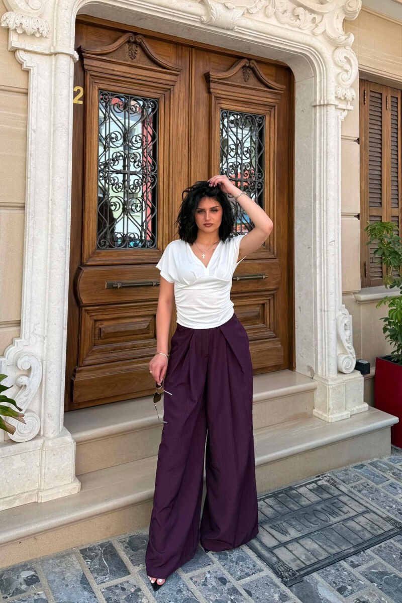 WIDE LEG ONE COLOR WOMAN TROUSERS PURPLE/LEJLA - 1