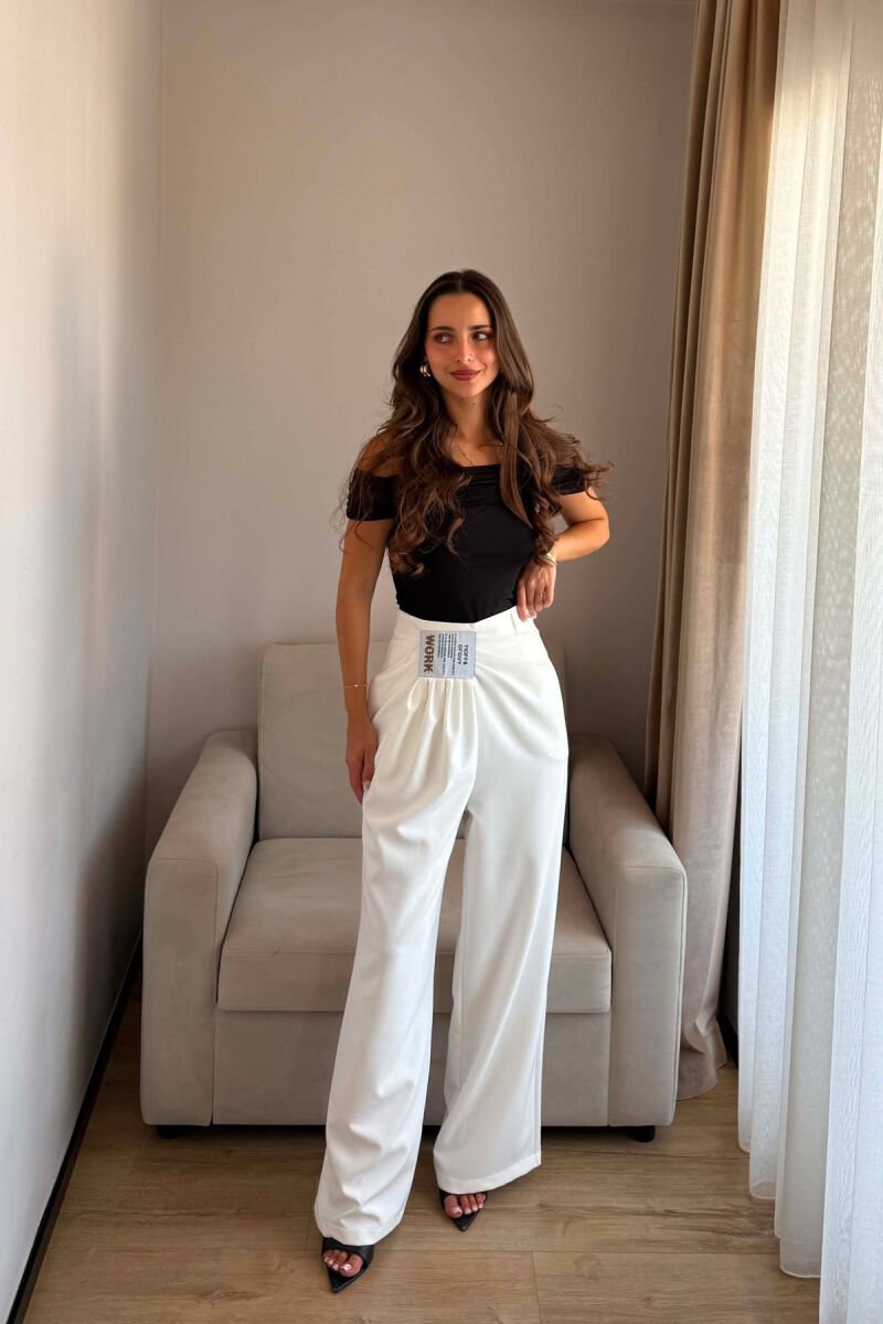 WIDE LEG ONE COLOR WOMAN TROUSERS WHITE-E BARDHE - 2