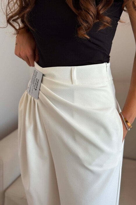 WIDE LEG ONE COLOR WOMAN TROUSERS WHITE-E BARDHE - 3