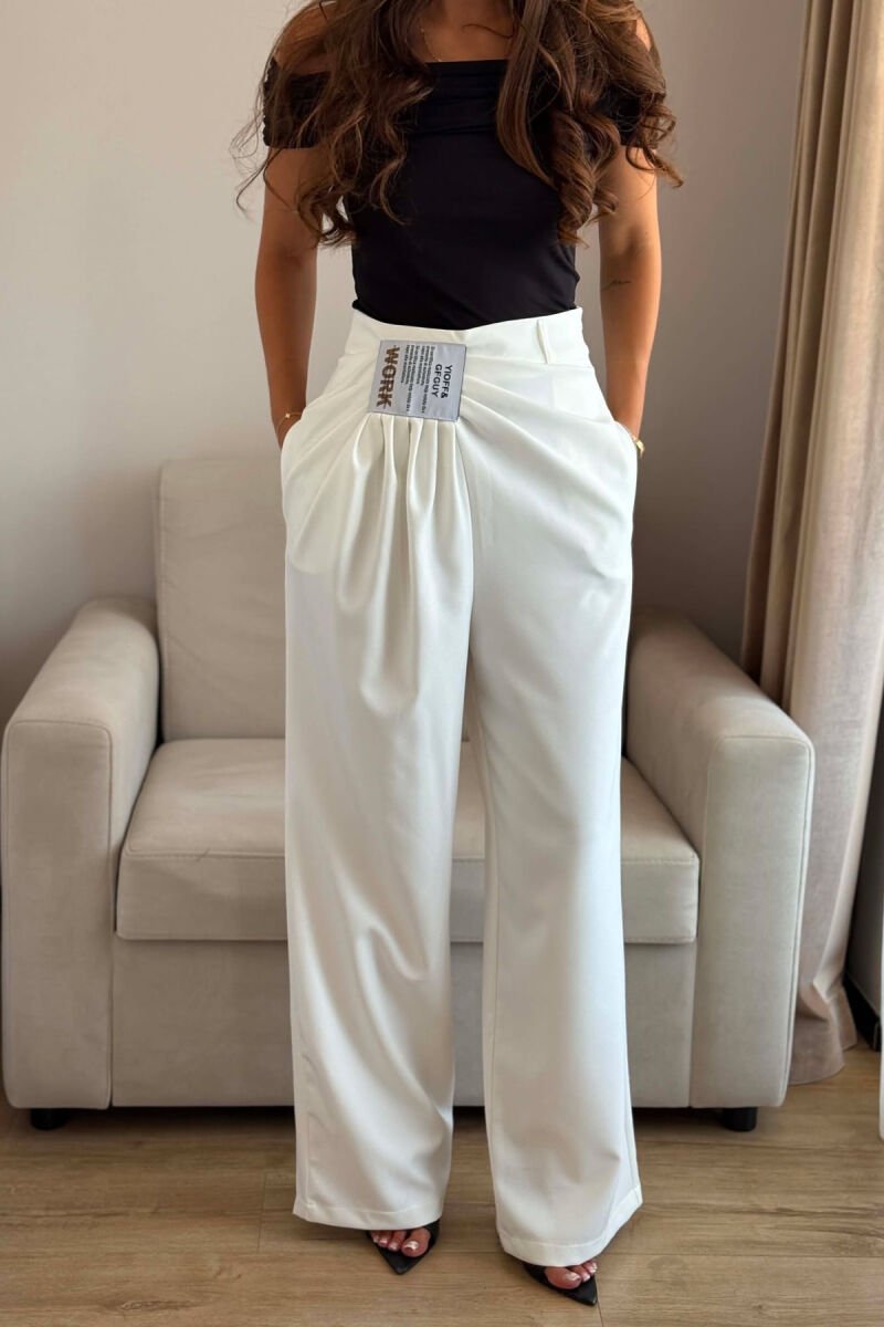 WIDE LEG ONE COLOR WOMAN TROUSERS WHITE-E BARDHE - 5