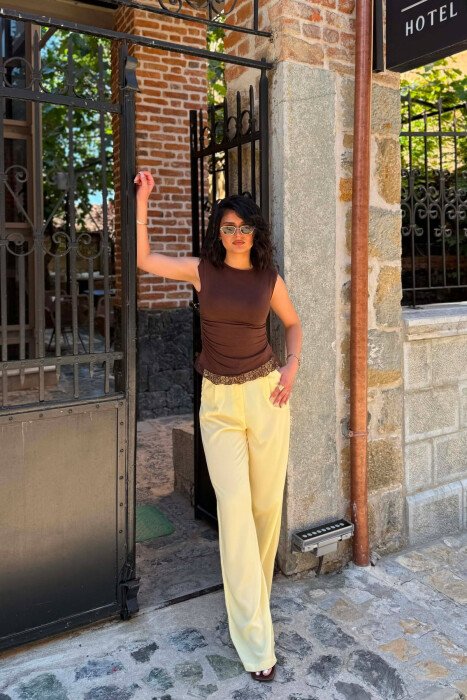 WIDE LEG ONE COLOR WOMAN TROUSERS YELLOW/E VERDHE - 1