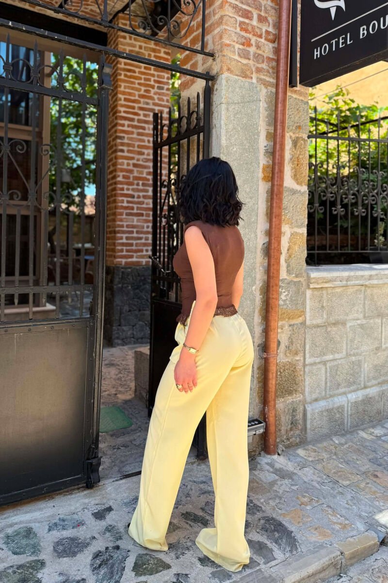 WIDE LEG ONE COLOR WOMAN TROUSERS YELLOW/E VERDHE - 3