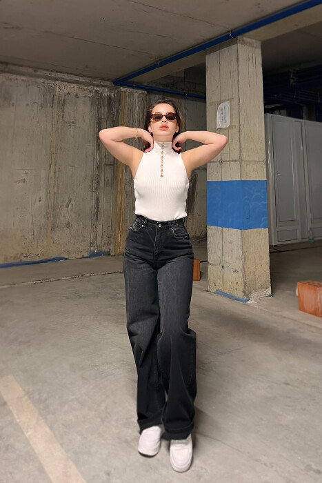 WIDE LEG ONE COLOR WOMEN JEANS BLACK/ E ZEZE - 1