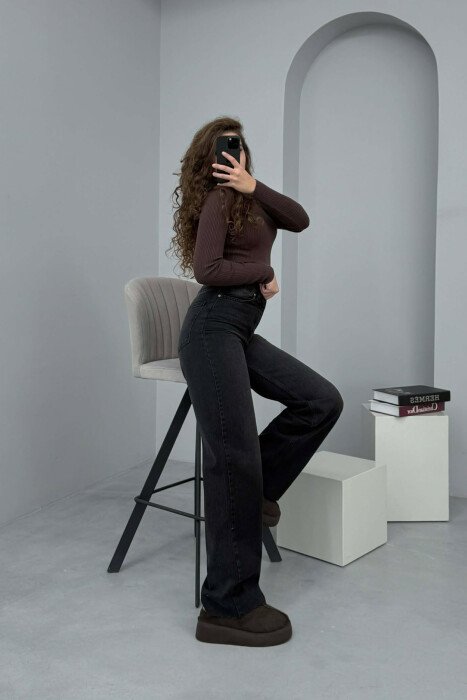 WIDE LEG ONE COLOR WOMEN JEANS BLACK/ E ZEZE - 4
