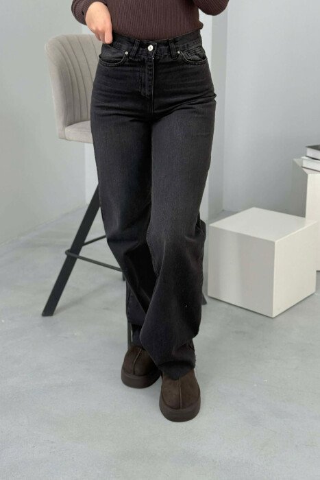 WIDE LEG ONE COLOR WOMEN JEANS BLACK/ E ZEZE - KLAUDIO FASHION