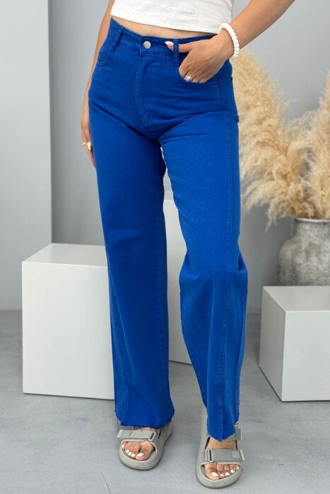 WIDE LEG ONE COLOR WOMEN JEANS BLUE/BLU - KLAUDIO FASHION