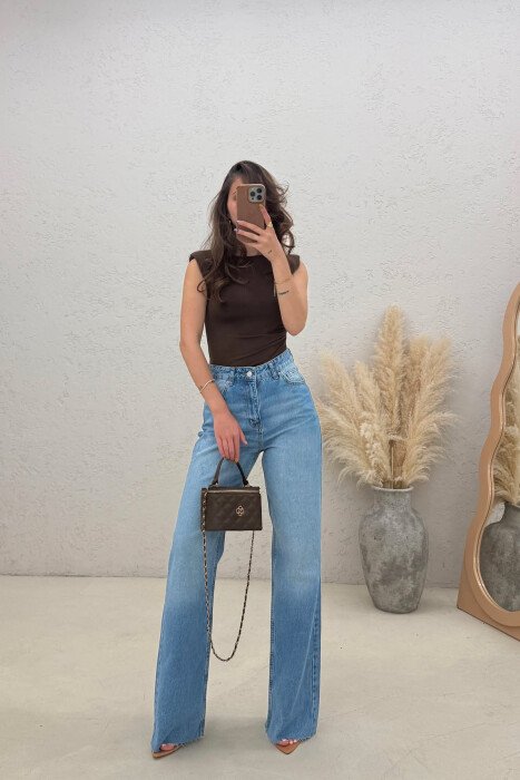 WIDE LEG ONE COLOR WOMEN JEANS BLUE/BLU - 4