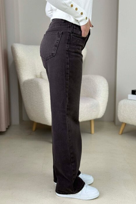 WIDE LEG ONE COLOR WOMEN JEANS BROWN/KAFE - 4