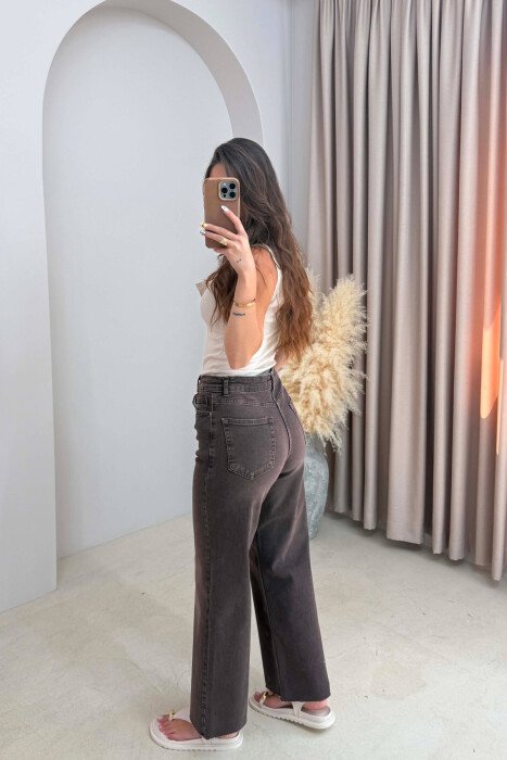 WIDE LEG ONE COLOR WOMEN JEANS BROWN/KAFE - 2