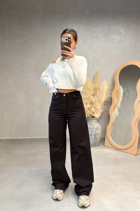 WIDE LEG ONE COLOR WOMEN JEANS BROWN/KAFE - 1